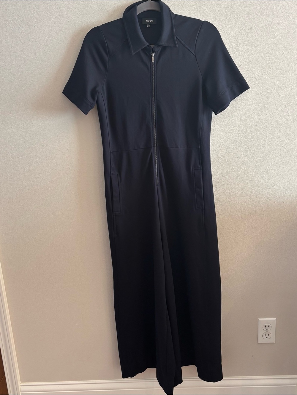 ME+EM Navy Blue Short Sleeve Zip Front Wide Leg Jumpsuit Size 4